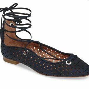HALOGEN Perforated Suede Lasercut Lace Up Ballet Flats Shoes Size 9.5 Dark Blue